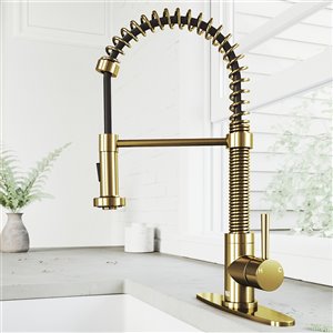 VIGO Edison Pull-Down Spray Kitchen Faucet and Deck Plate - Matte Brushed Gold