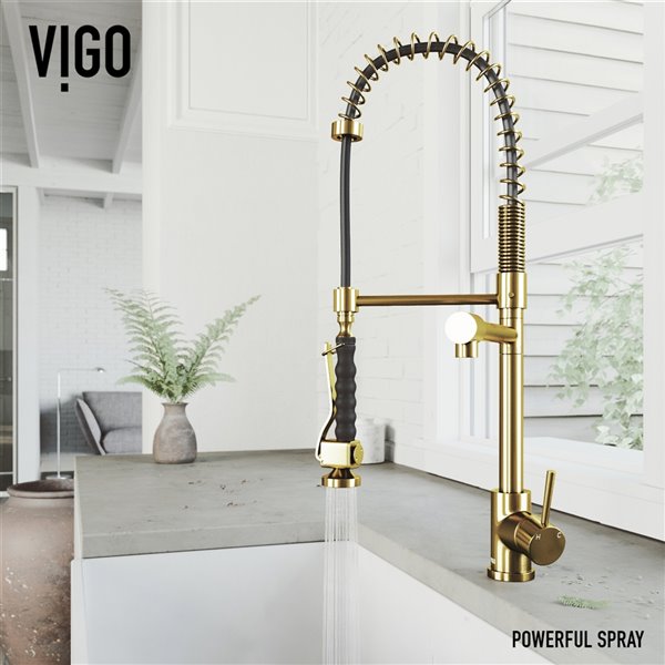 VIGO Zurich Pull-Down Spray Kitchen Faucet - Matte Brushed Gold