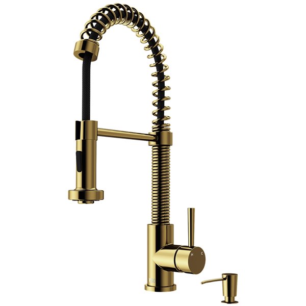 VIGO Edison&nbsp;19-in H Single Handle Pull-Down Sprayer Kitchen Faucet Set with Soap Dispenser - Matte Brushed Gold