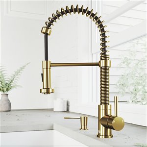 VIGO Edison Pull-Down Spray Kitchen Faucet and Soap Dispenser - Matte Brushed Gold