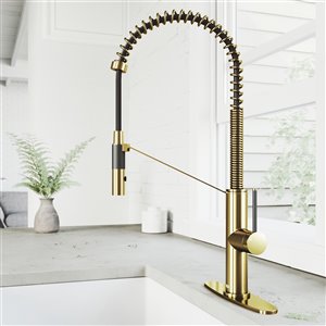 VIGO Liv - gston Magnetic Kitchen Faucet and Deck Plate - Matte Brushed Gold