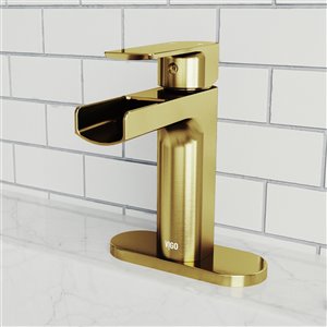 Robinet de salle de bain monotrou Ileana de VIGO avec plaque de pont, or mat brossé