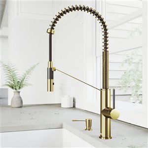 VIGO Livingston Magnetic Kitchen Faucet and Soap Dispenser - Matte Brushed Gold