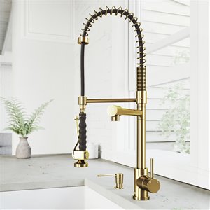 VIGO Zurich Pull-Down Spray Kitchen Faucet and Soap Dispenser - Matte Brushed Gold