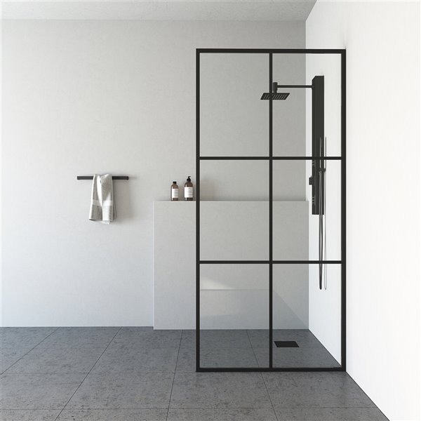 VIGO Industries Ventana Fixed Framed Shower Screen - Black - 34-in x 74-in