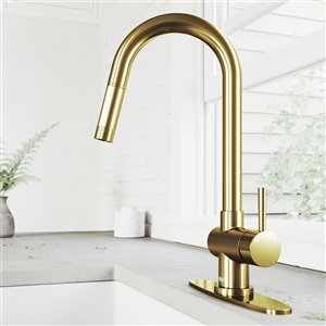 VIGO Gramercy Pull-Down Kitchen Faucet and Deck Plate - Matte Brushed Gold