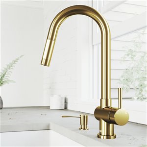 VIGO Gramercy Pull-Down Kitchen Faucet and Soap Dispenser - Matte Brushed Gold