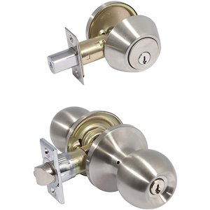 Poignée de porte d'entrée avec pêne dormant Saturn de Forge Locks, nickel satiné