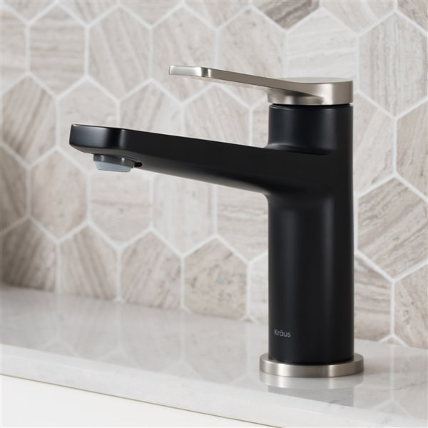 Kraus Indy Bathroom Sink Faucet - 1-Handle - 6.25-in - Stainless Steel/Matte Black