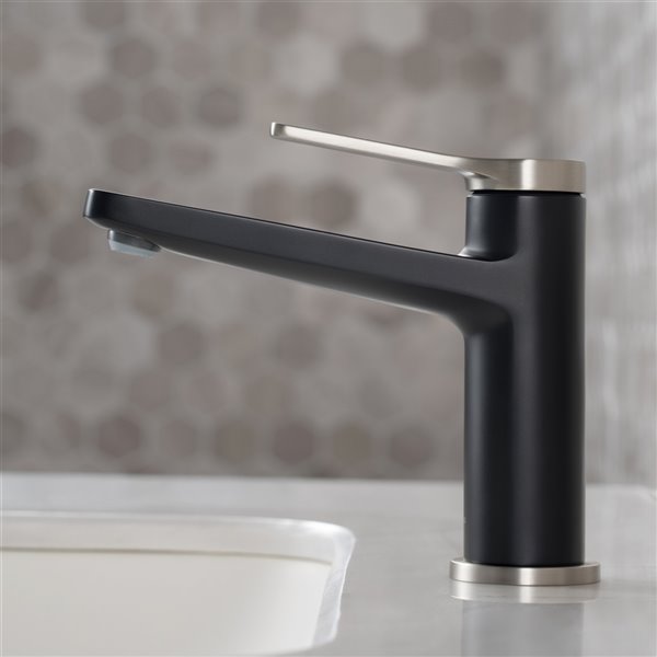 Kraus Indy Bathroom Sink Faucet - 1-Handle - 6.25-in - Stainless Steel/Matte Black