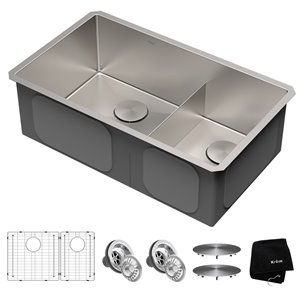 Kraus Standart PRO Undermount Kitchen Sink-Double Equal Bowl-32-in-Stainless Steel