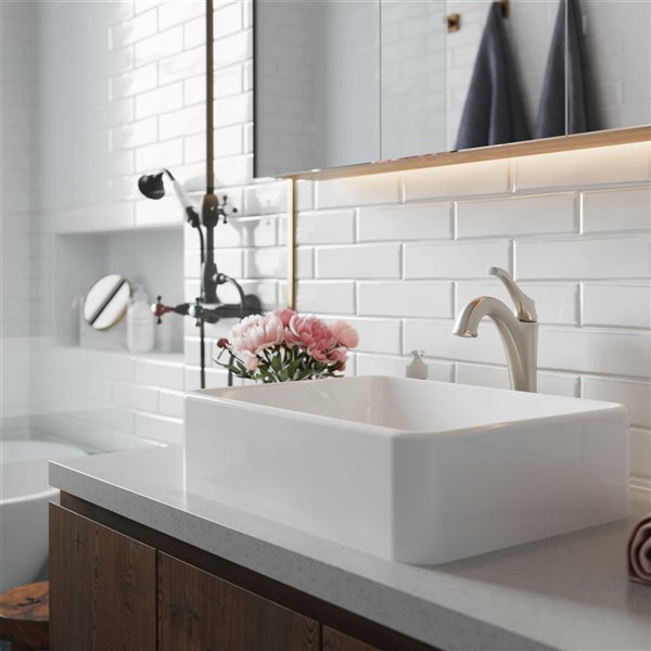 Kraus Rectangular Vessel Bathroom Sink with Arlo Faucet - 15.25-in - White