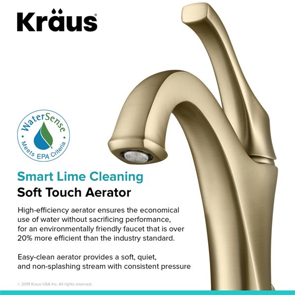 Kraus Arlo Bathroom Sink Faucet - 1-Handle - 8-in - Brushed Gold