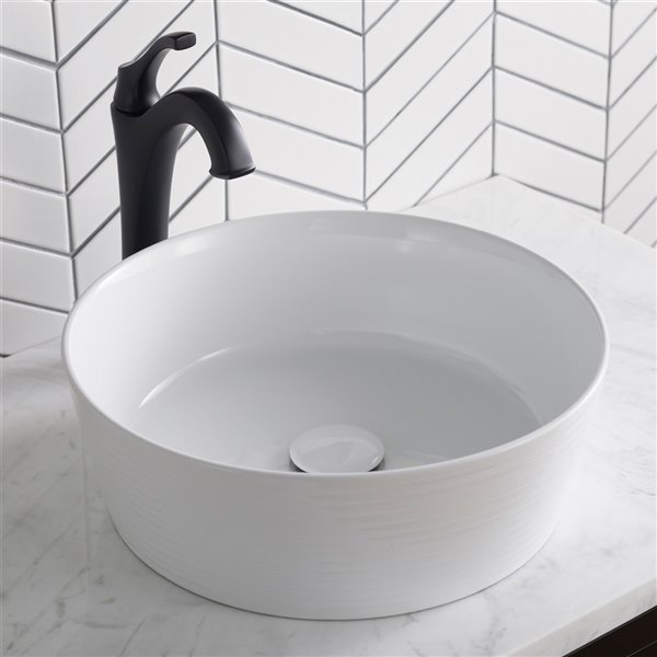 Kraus Viva Round Vessel Bathroom Sink with Pop-Up Drain - 15.75-in -Glossy White