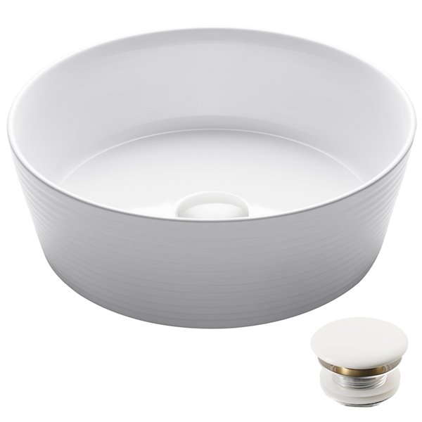 Kraus Viva Round Vessel Bathroom Sink with Pop-Up Drain - 15.75-in -Glossy White