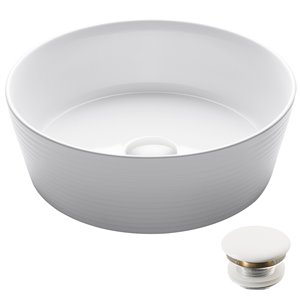 Kraus Viva Round Vessel Bathroom Sink with Pop-Up Drain - 15.75-in -Glossy White