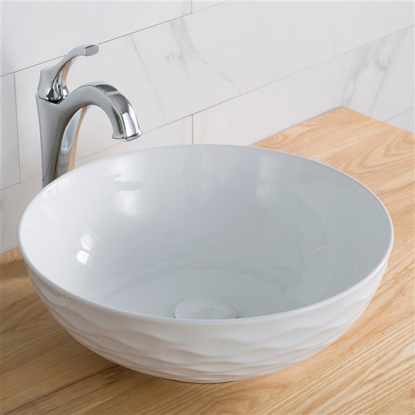 Kraus Viva Round Vessel Bathroom Sink - 16.50-in - White