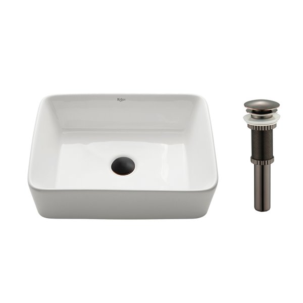 Kraus Ceramic Rectangular Vessel Bathroom Sink with Pop-Up Drain -15.25-in-White