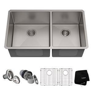 Évier de cuisine double sous plan Standart PRO de Kraus, 32,75 po, acier inoxydable
