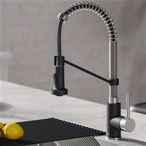 Kraus Bolden Pull-Down Kitchen Faucet - Single Handle - 18-in - Stainless Steel/Matte Black
