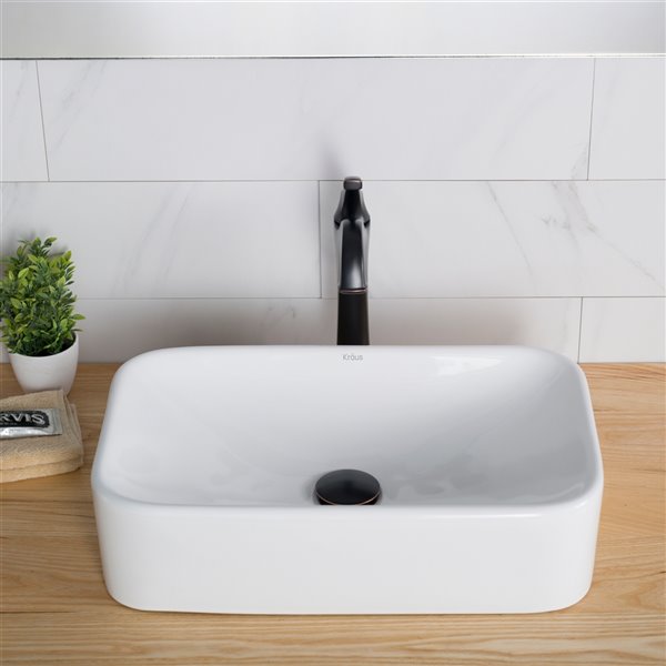 Kraus Ceramic Rectangular Vessel Bathroom Sink - 19.38-in - White