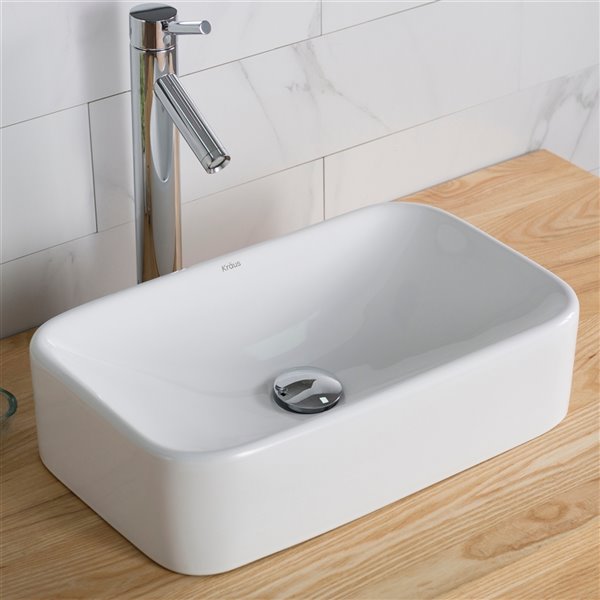 Kraus Ceramic Rectangular Vessel Bathroom Sink - 19.38-in - White