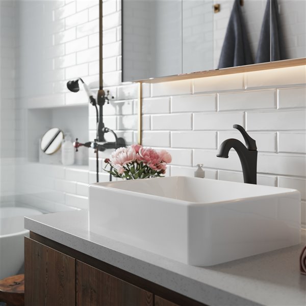 Kraus Ceramic Rectangular Vessel Bathroom Sink with Arlo Faucet - 15.25-in-White