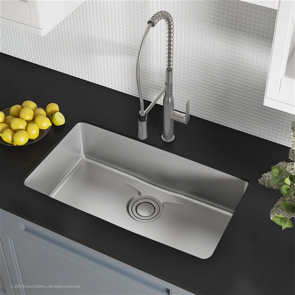 Kraus Dex Undermount Kitchen Sink - Single Bowl - 32.88-in - Stainless Steel