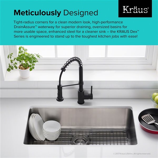 Kraus Dex Undermount Kitchen Sink - Single Bowl - 32.88-in - Stainless Steel