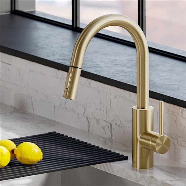 Kraus Oletto One Handle Pull Down Kitchen Faucet In Brushed Brass Kpf Bb Rona