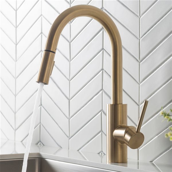 KRAUS Oletto™ Single Handle Pull Down Kitchen Faucet in Brushed Brass  Finish, Touch On Kitchen Sink Faucets -  Canada