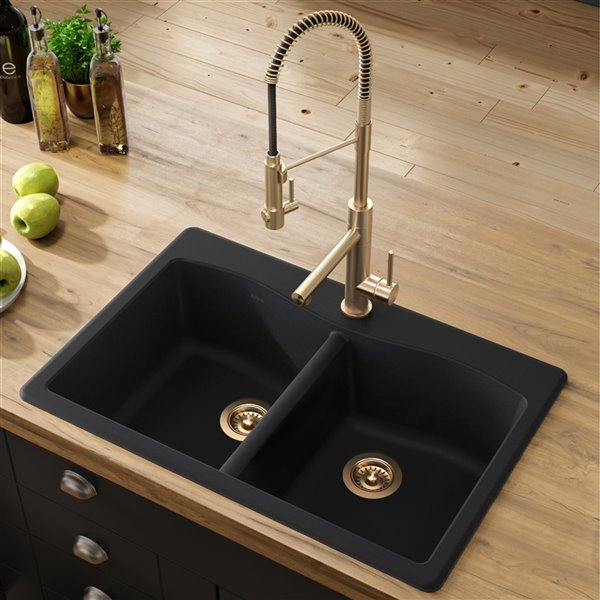 Kraus Forteza 33-in Dual Mount Double Bowl Kitchen Sink in Black