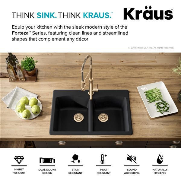 Kraus Forteza 33 In Dual Mount Double Bowl Kitchen Sink In Black Kgd