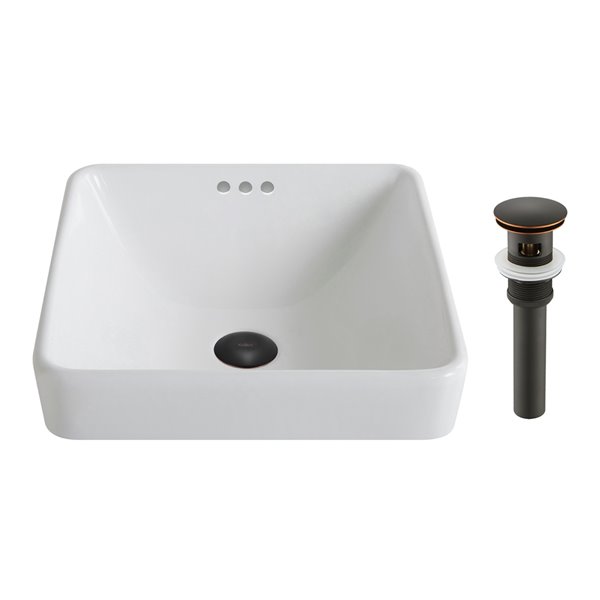 Kraus Elavo Square DropIn Bathroom Sink 16.25in White Ceramic KCR