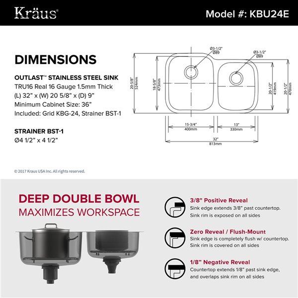 Kraus Outlast MicroShield 32-in Undermount Stainless Steel Double Bowl Kitchen Sink