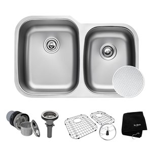 Kraus Outlast MicroShield 32-in Undermount Stainless Steel Double Bowl Kitchen Sink