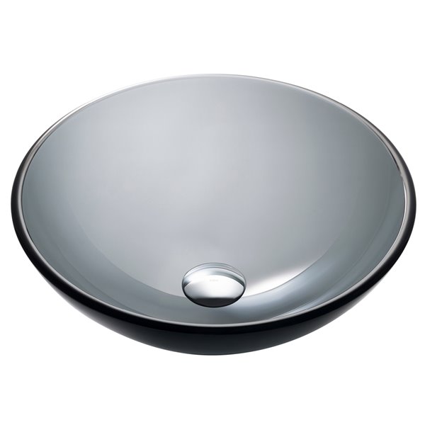 Kraus Single-Tone Round Vessel Bathroom Sink - 14-in - Clear Black