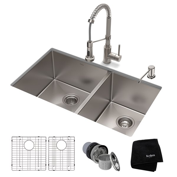 Kraus Standart PRO Undermount Sink All In One Kit Double Offset Bowl 32   330718040 MainImage 001 L 