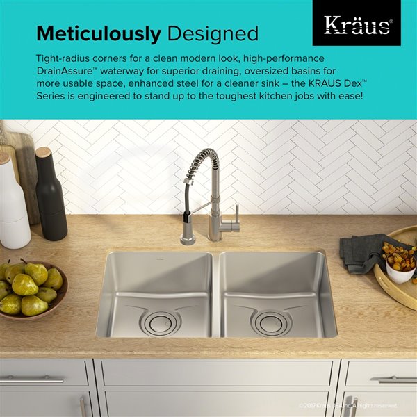 Kraus Dex 33-in Undermount Double Bowl Kitchen Sink