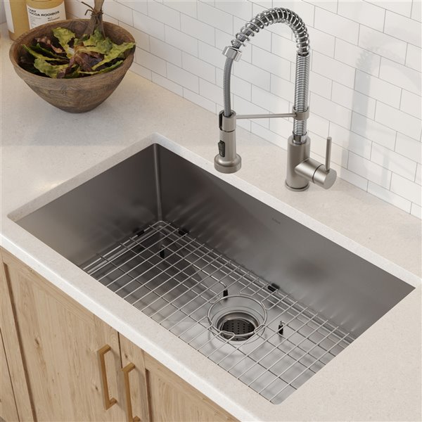 Kraus Standart PRO Undermount Sink with Chrome Faucet-Single Bowl-30-in-Stainless