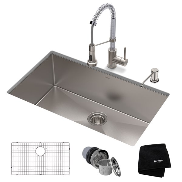 Kraus Standart PRO Undermount Sink with Chrome Faucet-Single Bowl-30-in-Stainless