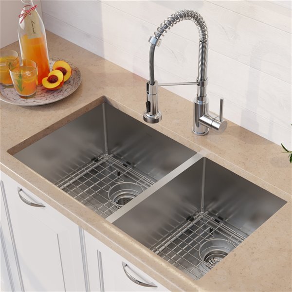 Kraus Standart PRO 33-in Undermount Double Bowl All-in-One Kitchen Sink