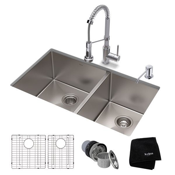 Kraus Standart PRO 33-in Undermount Double Bowl All-in-One Kitchen Sink