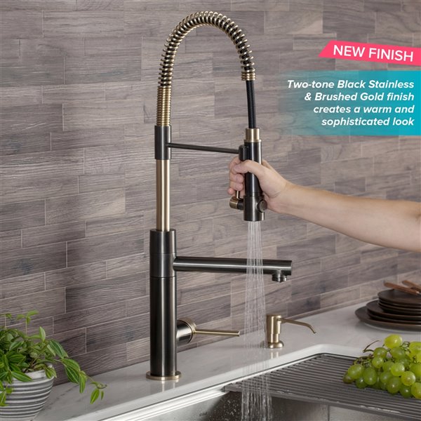Kraus Artec Pro Pull-Down Kitchen Faucet-Single Handle-Black Stainless/Brushed