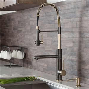 Kraus Artec Pro Pull-Down Kitchen Faucet - Single Handle - Black Stainless/Brushed Gold