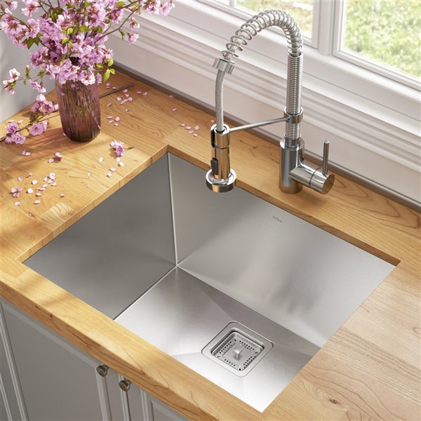 Kraus Pax 24-in Stainless Steel Kitchen Sink with Chrome Faucet