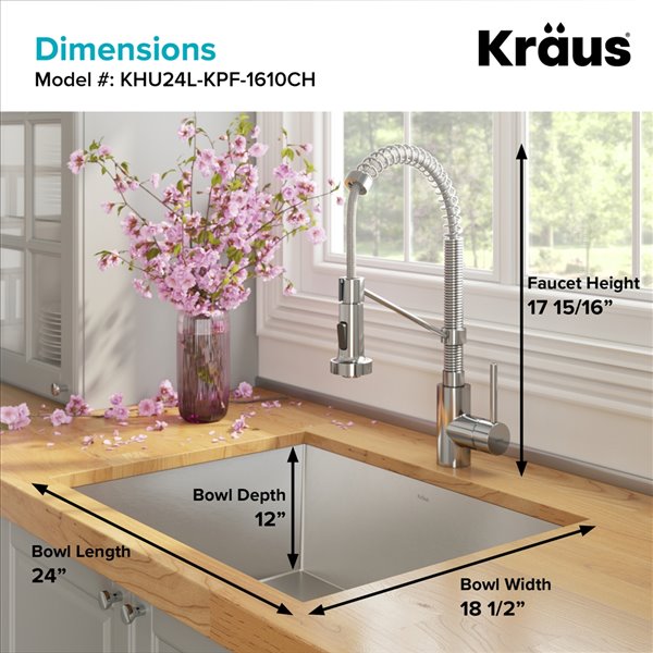 Kraus Pax 24-in Stainless Steel Kitchen Sink with Chrome Faucet