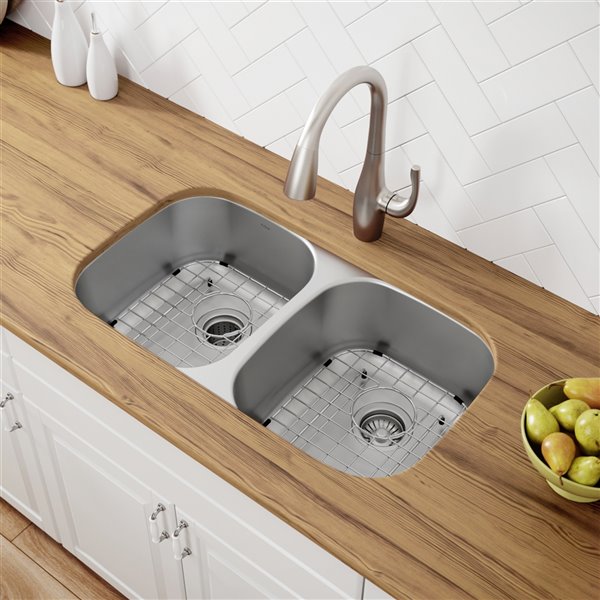 Kraus Outlast Undermount Sink-Double Equal Bowl-32.25-in x 32-in-Stainless Steel