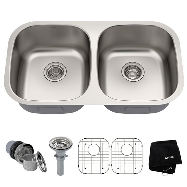 Kraus Outlast Undermount Sink-Double Equal Bowl-32.25-in x 32-in-Stainless Steel