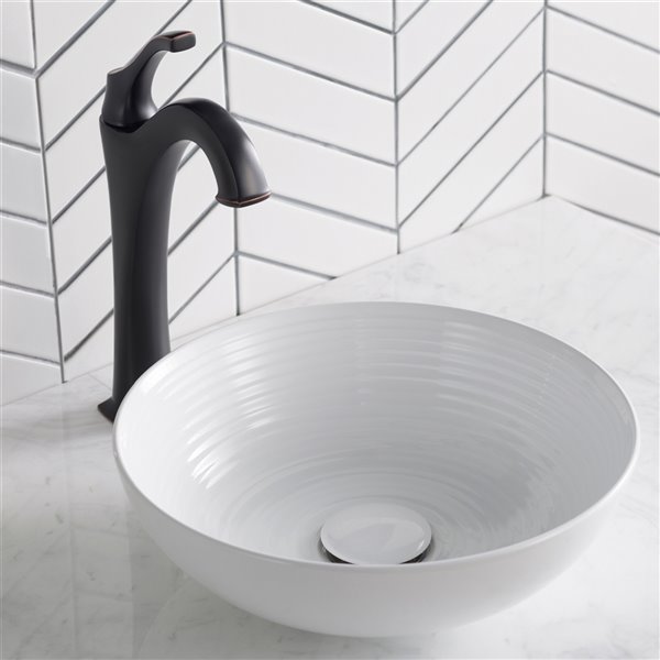 Kraus Viva Round Vessel Bathroom Sink - 13-in - Glossy White